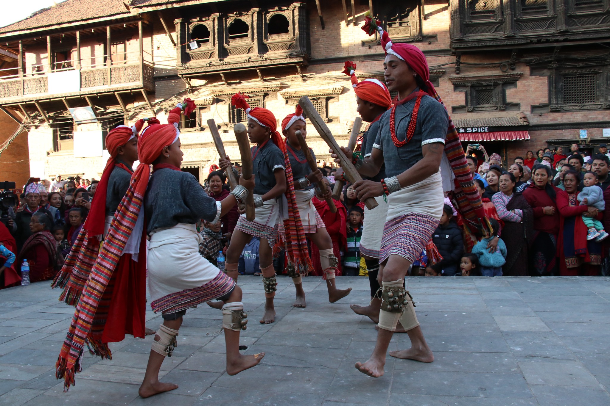 Locals perform Maaka dance at Dattatreya Square on December 10, 2022. Photo Courtesy: Bhaktapur Municipality/ Facebook