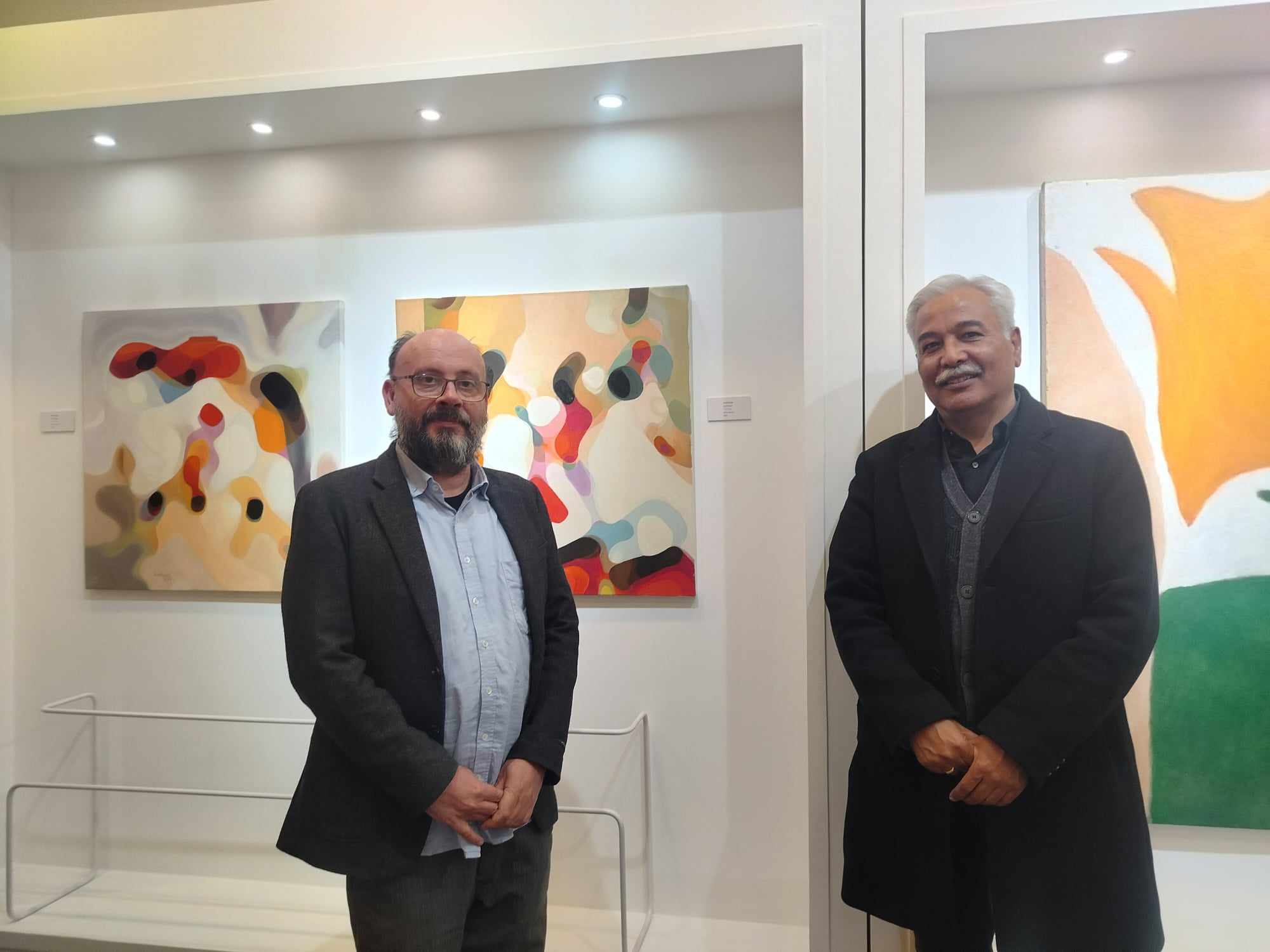 Artist Sunil Ranjit and Artist Vincent Greby at the exhibition 'Color Alchemy' at Kisimaka, Thamel.