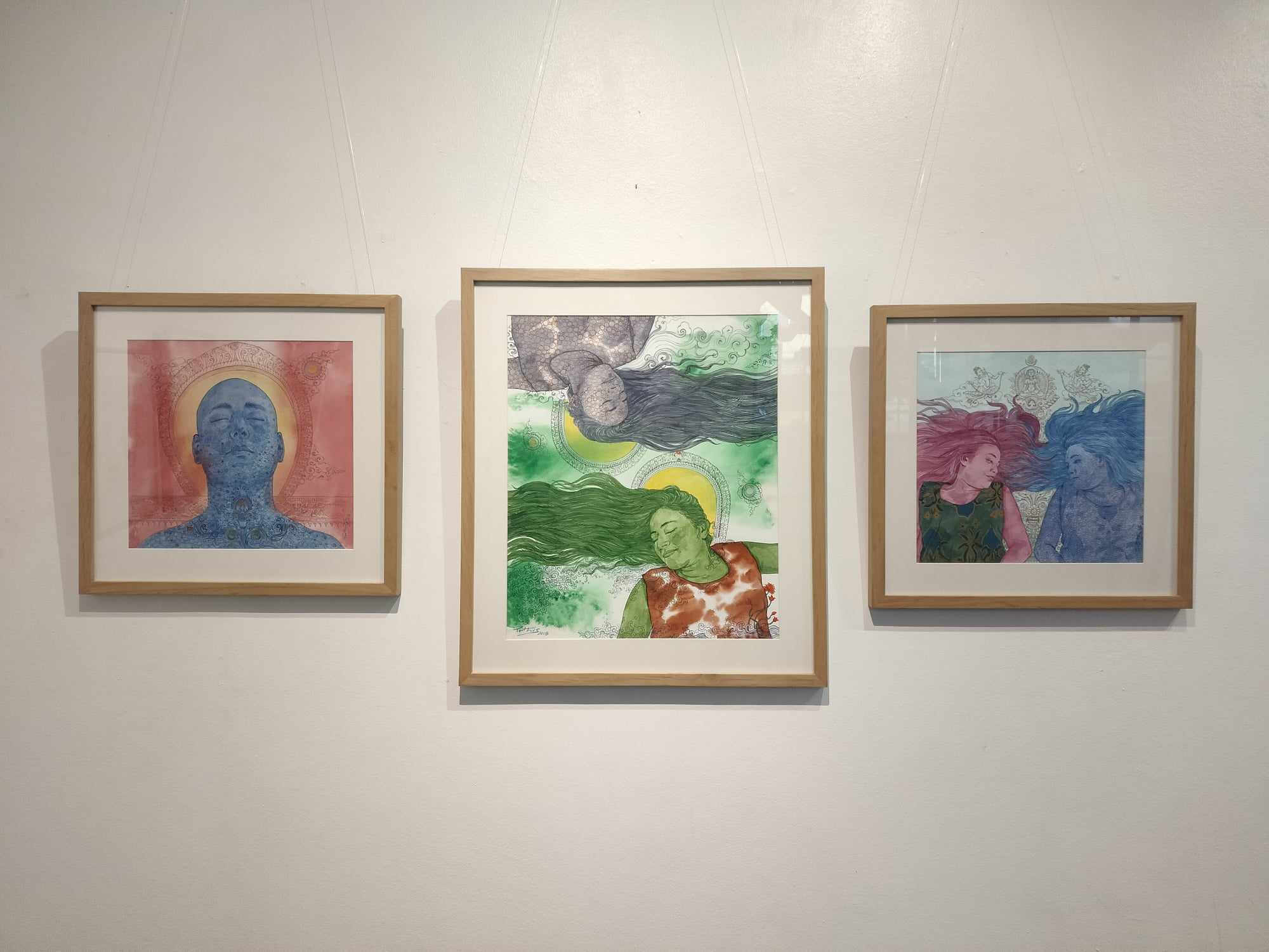 Water colour  series by Prithvi Shrestha at the exhibition Flowing Together  at Gallery Mcube, Patan.
