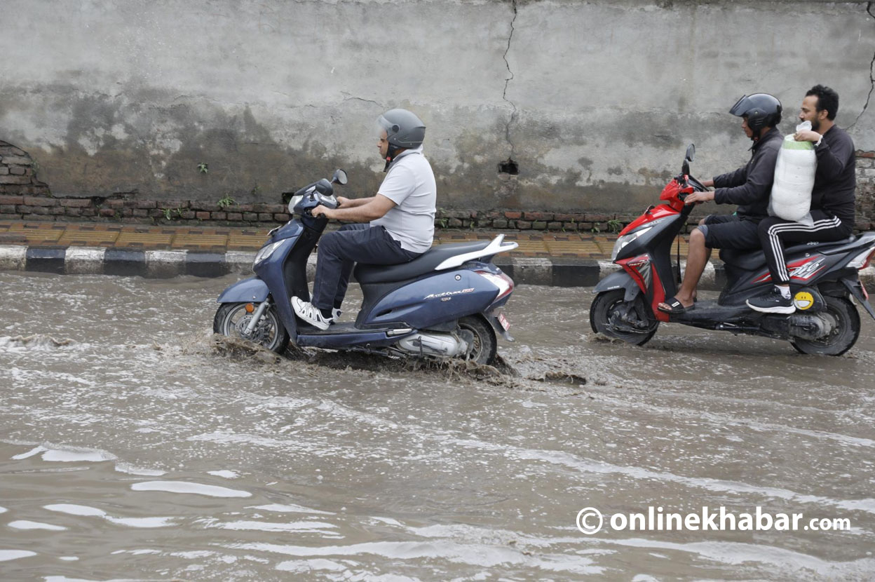 Vehicular movement disrupted after rain floods Bishnumati Corridor in Kathmandu
