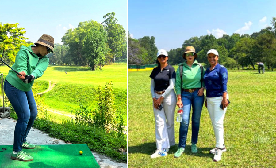Manisha Koirala learning golf during break in Kathmandu