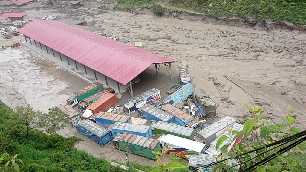 Floods sweep away over 100 cargo vehicles in Rasuwagadhi; 200 MW power production halted