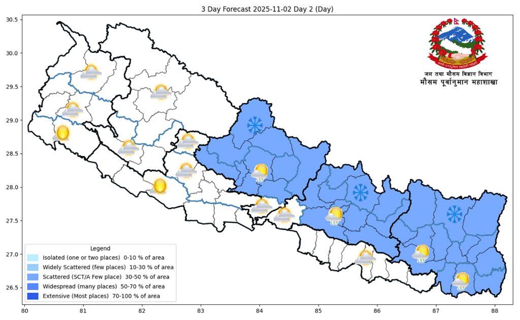 Weather to gradually improve across Nepal from today as cyclone Montha weakens