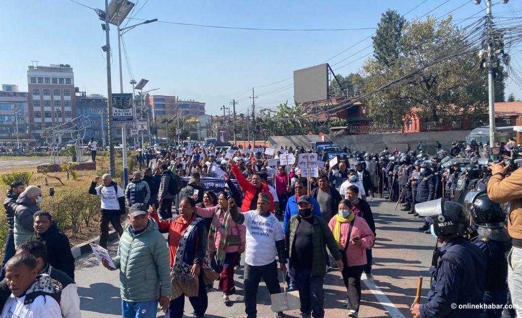 Stakeholders protest in Maitighar over SC riverbank verdict (Photos)