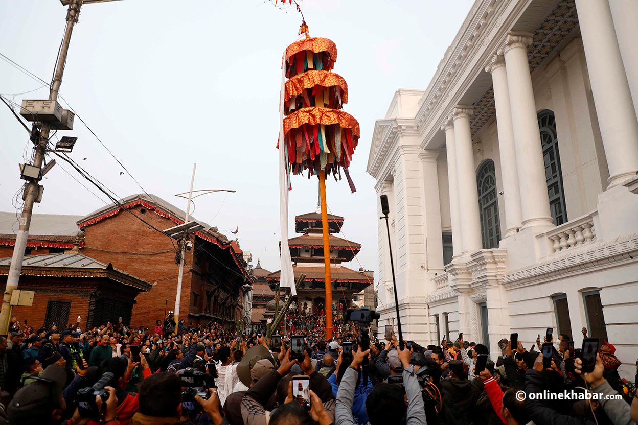 Holi festival begins with Chir erection at Basantapur