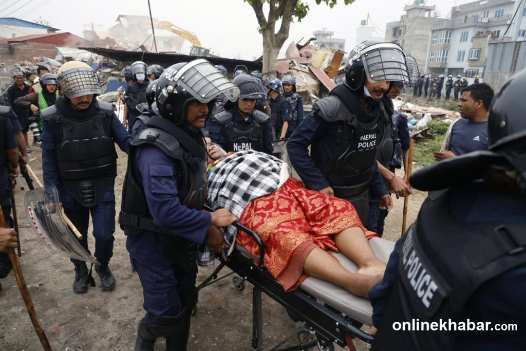 Kathmandu Metro resumes Manohara squatter demolition under heavy police guard after day of clashes