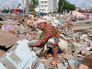 Her daughter sends no money from Qatar, her home is gone and she has no plan