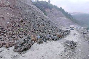 Dry landslide in Gajuri, highway blocked in both directions
