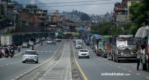 Flood-hit roads leave cargo trucks stranded in Kathmandu Valley