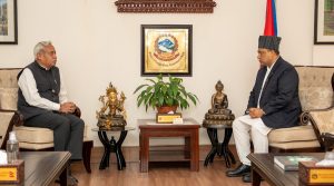 Indian ambassador Naveen Srivastava bids farewell to Foreign Minister Shishir Khanal