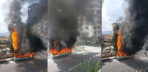 Bus catches fire in Tripureshwor