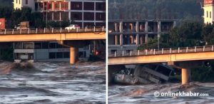 Flood sweeps away cruise ship in Narayani River, crashes into bridge