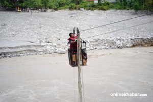 Relief supplies and medicines transported by cable crossing in Nuwakot (Photos)