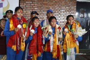 Nepal women’s kabaddi team returns home with bronze medal (Photos)