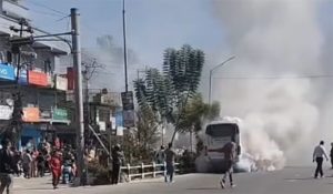 Smoke suddenly emerges from moving bus in Bhaktapur