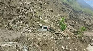 Landslide buries jeep in Mugu