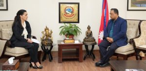 Newly appointed French Ambassador Françoise Puiginza meets Foreign Minister Khanal